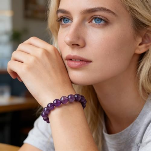 Handmade Stretch Elastic Bracelet Natural Stone Crystal Healing Power Energy Gifts for Reiki Nature's Beauty and Spiritual Essence Unisex 6mm - color: Amethyst