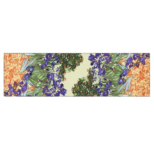 JWSilk Long Charmeuse Silk Scarf Classic Art Print - color: Blue Iris By Van Gogh