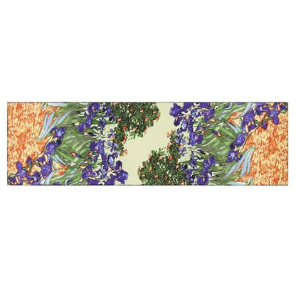 JWSilk Long Charmeuse Silk Scarf Classic Art Print - color: Blue Iris By Van Gogh