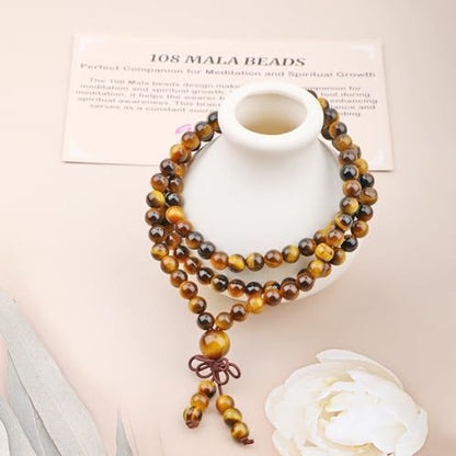 AD Beads 6mm 8mm 108 Prayer Mala Jasper Elastic Bracelet - Handmade Yoga Meditation Healing Power Energy Gifts for Unisex Adult. - color: Yellow Tiger's Eye(Courage)