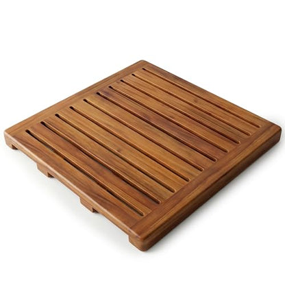 Acacia Wood Shower Mat 21x21 Inches by Demigo, Luxury Bath Mat Non Slip for Bathroom Bathtub Shower Spa Garden Home, Wooden Floor Mat Square Large for Outdoor and Indoor - size: 21" x 21" (Square)