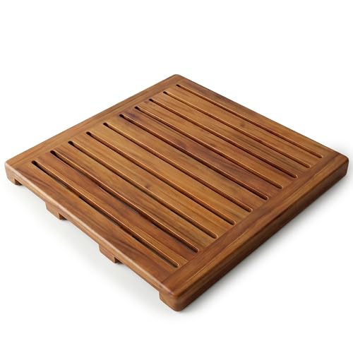 Acacia Wood Shower Mat 21x21 Inches by Demigo, Luxury Bath Mat Non Slip for Bathroom Bathtub Shower Spa Garden Home, Wooden Floor Mat Square Large for Outdoor and Indoor - size: 21" x 21" (Square)