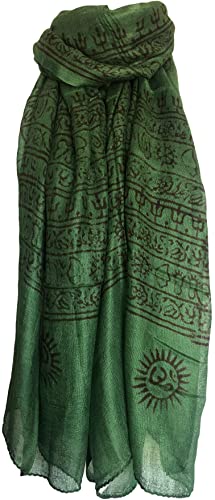 Indian Om Mantra Hand Block Printed Scarf Prayer Shawl - color: Green