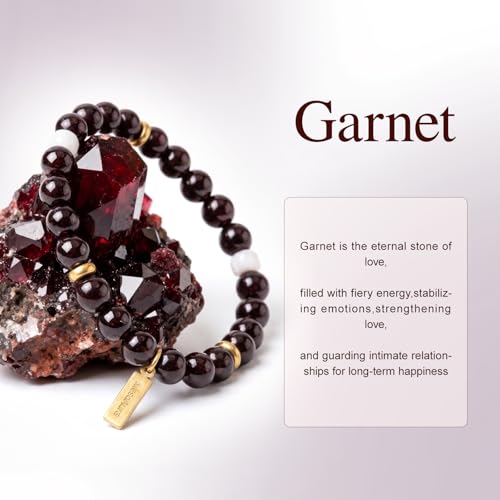 Natural Garnet Crystal Bracelet for Women & Men – Handmade Gemstone Beaded Stretch Bracelet, Polished Red Garnet Jewelry Gift, Root Chakra Stone for Confidence & Courage - color: Root Chakra – Garnet Sonata bracelet