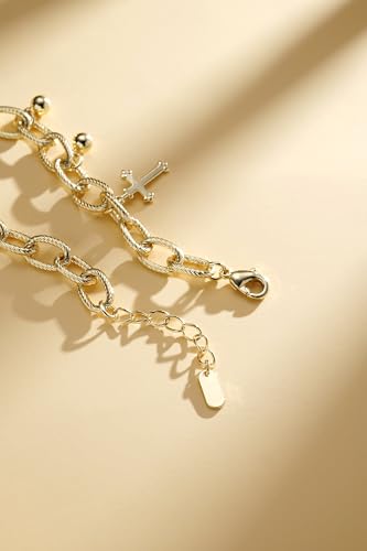 Bracelet for Women 14K Gold Plated Dainty Chain Simple Jewelry - style: Gold-Tone Religious Charm