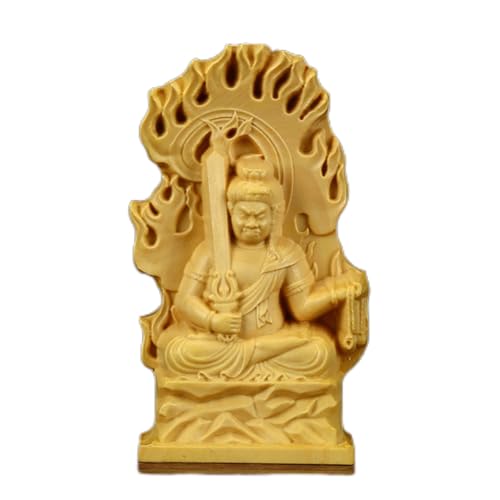 Ulalaza Boxwood Buddha Statue Solid Wood Carvings Carved Locker Box Sculpture Decoration - color: S4-yellow