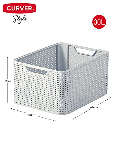 CURVER Style Rattan Effect Kitchen, Living room, Bathroom, Bedroom, Utility Large Rectangular Storage Basket 30 Litres - Grey - size: 30 Litre