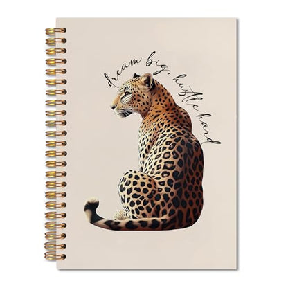 Trendy Inspirational Leopard Notebook, Funky Cheetah Print Journaling Notebook, Modern Aesthetic Leopard Journal, Dream Big Hustle Hard Positive Quote Cheetah Spiral Notebooks 5.5x8.3 Inch - color: Notebook-15