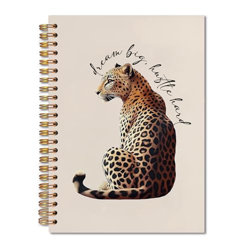 Trendy Inspirational Leopard Notebook, Funky Cheetah Print Journaling Notebook, Modern Aesthetic Leopard Journal, Dream Big Hustle Hard Positive Quote Cheetah Spiral Notebooks 5.5x8.3 Inch - color: Notebook-15