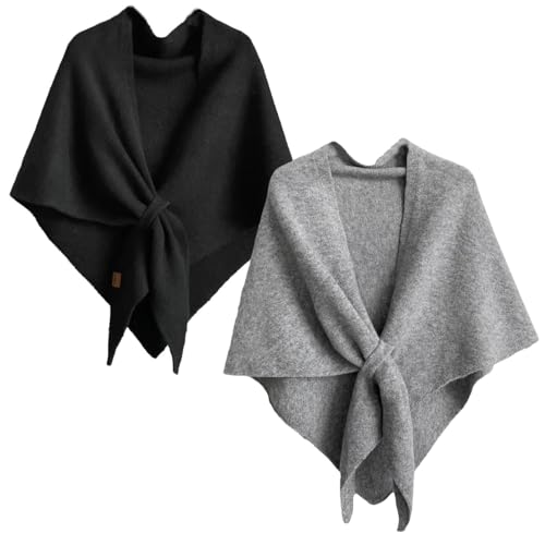Shawl Wraps For Women,Womens Knitted Knotted Shawls Wool Cashmere Shoulder Top Sweater Shawl Scarf for Fall Winter - color: Black Gray