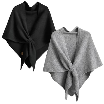 Shawl Wraps For Women,Womens Knitted Knotted Shawls Wool Cashmere Shoulder Top Sweater Shawl Scarf for Fall Winter - color: Black Gray