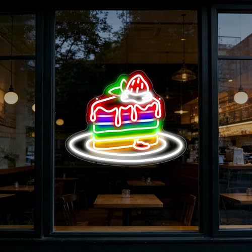 Rainbow Cake LED Neon Sign for Bakery Wall Decor, Strawberry Cake Neon Sign, Baker Neon Light for Bakery Dessert Shop Resturant Bar Cafe Candyland Party Decorations Cupcake Bar Birthday Party-16.8" x 13.3" - color: Rainbow Cake