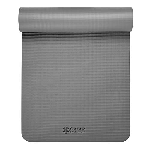 Gaiam Essentials 2/5" Thick (10mm) Yoga & Pilates, Fitness & Exercise Mat with Easy-Cinch Carrier Strap Cusion Support For Fitness and Gym Workouts - color: Grey