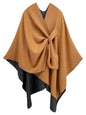 Women's Elegant Shawl Wraps, Soft Open Front Poncho Cape, Reversible Casual Cardigan Shawls for Gift Travel - color: Brown-black