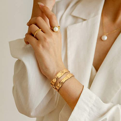 18K Gold Plated Open Cuff Bangle for Women Statement Brushed/Hammered/Textured Bracelet Layering Jewelry Love Gift for Her - style: Double Bangle