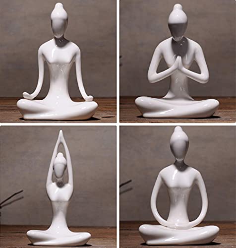 OwMell Lot of 4 Meditation Yoga Pose Statue Figurine Ceramic Yoga Figure Set Decor - White - color: White
