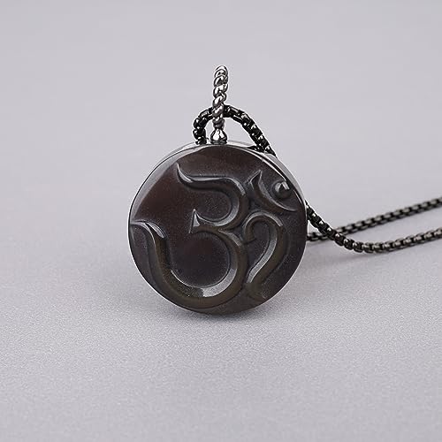 COAI OM Buddha Prayer Necklace Black Obsidian Necklace for Men Women