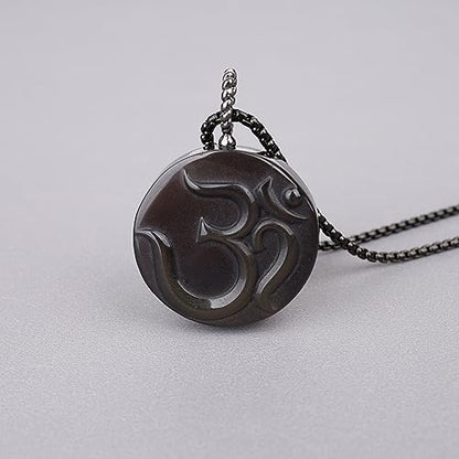 COAI OM Buddha Prayer Necklace Black Obsidian Necklace for Men Women
