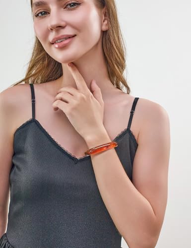 2PCS Resin Bracelet Set for Women Trendy Cream Acrylic Resin Bangle Bracelets Tortoise Shell Translucent Acetate Wristband Bangle Jewelry - color: cream bracelet