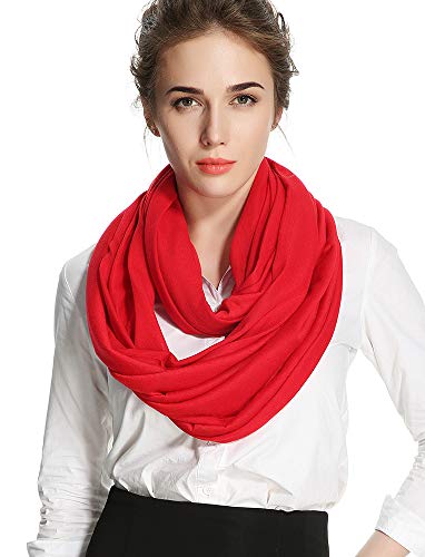 corciova Black Soft Girl Women Infinity Wrap Scarf Stretchy Jersey Knit Sleep Head Circle Scarf Continuous Loop Light Weight - color: 106 Red