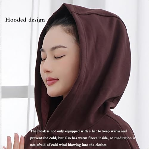 Women Men Meditation Buddhist Hooded Cloak Thickened Warm Loose Coat - color: Coffee, size: Medium