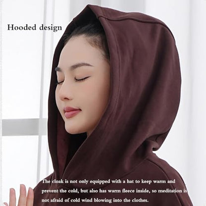 Unisex Meditation Buddhist Hooded Cloak Thickened Warm Loose Coat - color: Coffee, size: X-Large