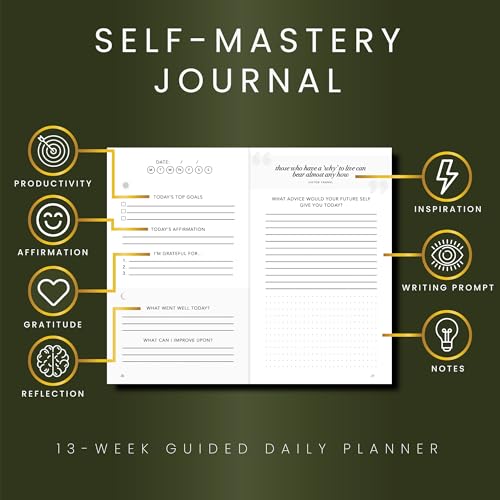 Realizations Self-Mastery Journal for Men - Gratitude Journal – 5 Minute Journals - Reflection Manifestation Journal for Mindfulness – Goal/Guided Gratitude Journel for Women & Men (Olive) - color: Olive