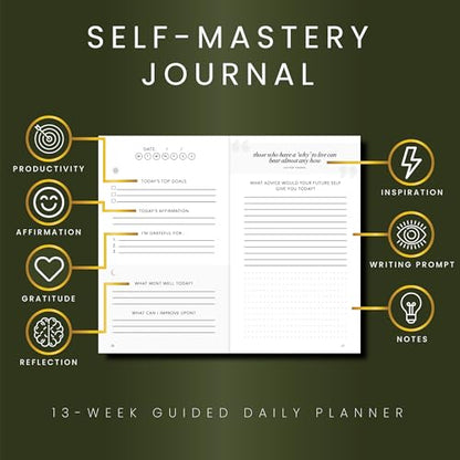 Realizations Self-Mastery Journal for Men - Gratitude Journal – 5 Minute Journals - Reflection Manifestation Journal for Mindfulness – Goal/Guided Gratitude Journel for Women & Men (Olive) - color: Olive