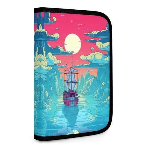 Cartoon Large Boat Blue Sky Cloud Folding Storage Bag Tools Storage Carrying Case Makeup Travel Case Portable Makeup Bag Organizer
