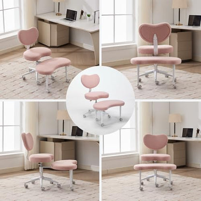 Meditation Chair with Wheels, Ergonomic Criss Cross Chair, Adjustable ADHD Floor Sitting Chair, Swivel Cross Legged Office Chair with High Back, Kneeling Posture Chair, Teddy Fabric,Pink - color: （teddy Fabric）pink