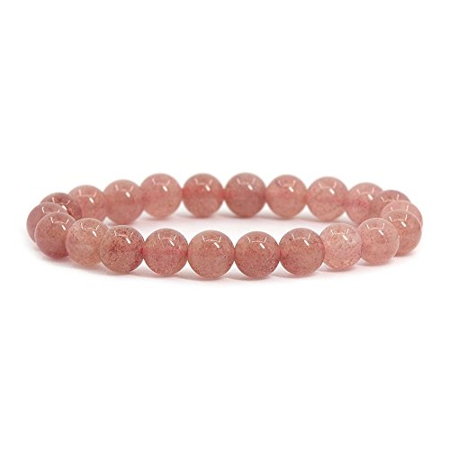 Justinstones Gem Semi Precious Gemstone 8mm Round Beads Stretch Bracelet 7 Inch Unisex - color: A Grade Strawberry Quartz