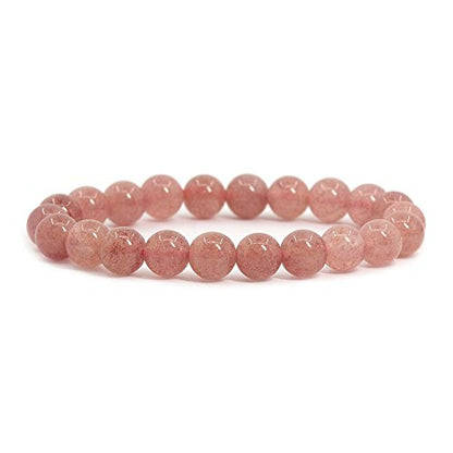 Justinstones Gem Semi Precious Gemstone 8mm Round Beads Stretch Bracelet 7 Inch Unisex - color: A Grade Strawberry Quartz