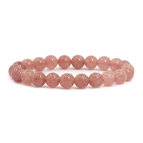Justinstones Gem Semi Precious Gemstone 8mm Round Beads Stretch Bracelet 7 Inch Unisex - color: A Grade Strawberry Quartz