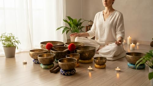 Chakra Healing Tibetan Singing Bowl - Set of 7 - Hand Hammered Tibetan Meditation Singing Bowl Nepal