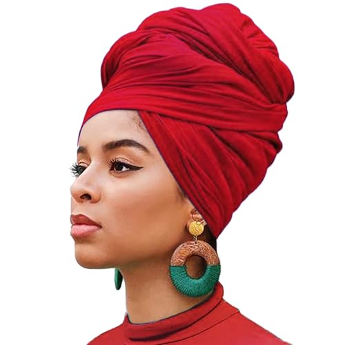 XTREND 1 Piece Stretch Head Wraps for Women Jersey Turban African Fashion Headband Knit Headwrap Solid Color Breathable Ultra Soft Headwrap Shawl for Women (Wine Red) - color: Z1 Wine Red