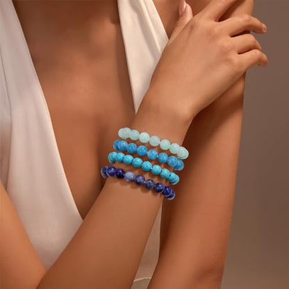 Vinswet 4mm 6mm 8mm Healing Crystal Bracelets for Women Men Natural Stone Beaded Stretch Bracelet Handmade Gemstone Reiki Spiritual Jewelry Gifts - color: Apatite, size: 8mm