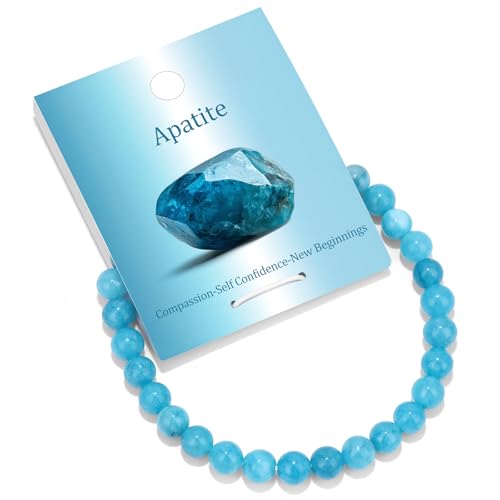 Vinswet 4mm 6mm 8mm Healing Crystal Bracelets for Women Men Natural Stone Beaded Stretch Bracelet Handmade Gemstone Reiki Spiritual Jewelry Gifts - color: Apatite, size: 6mm