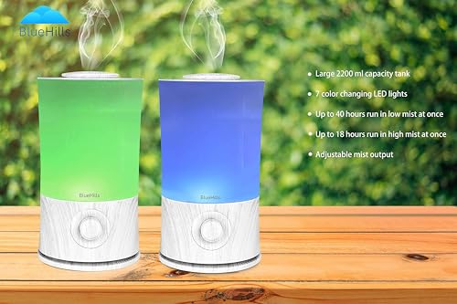 BlueHills Premium 2000 ML XL Large Essential Oil Diffuser Aromatherapy Humidifier for Large Room Home 40 Hour Run Huge Coverage Area Lights 2 Liter Extra Large Capacity Diffuser White Wood Grain E004 - color: White Wood Grain