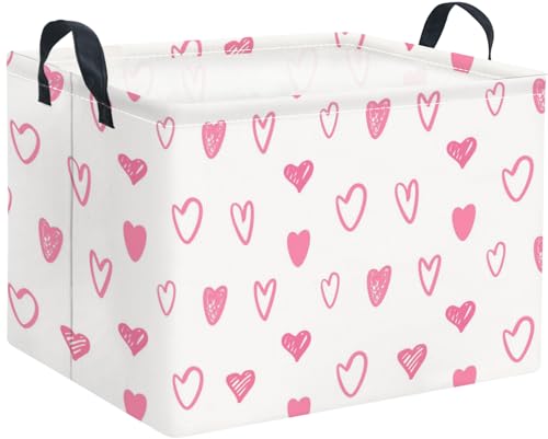 Rectangular Valentines Basket Waterproof Storage Bin for Bedroom Collapsible Bin Books Box Basket Room Decor(Pink Cute Heart) - color: Pink Cute Heart