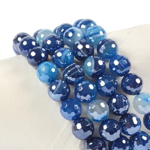 Justinstones Gemstone Crystals Chakra Beads Bracelet Crystal Healing 10mm Round Stretchable Bracelet for Her Gift - color: Faceted Electroplate Blue Agate