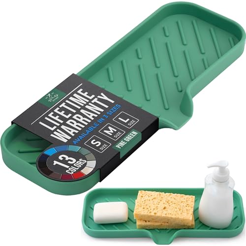 Zulay Kitchen Large Silicone Sponge Holder (12x4) – Flexible Sink Organizer Tray for Kitchen & Bathroom – Multipurpose Soap Dish for Sponges, Makeup, Trinkets & More (Pine Green) - color: Pine Green, size: Large (12x4)