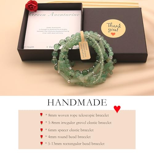 5Pcs Healing Crystal Bracelet for Women Men, Handmade Adjustable Gemstone Bracelets Beaded Reiki Energ Bracelet Set Jewelry Gifts for Women Men - color: Green Aventurine