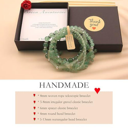 5Pcs Healing Crystal Bracelet for Women Men, Handmade Adjustable Gemstone Bracelets Beaded Reiki Energ Bracelet Set Jewelry Gifts for Women Men - color: Green Aventurine