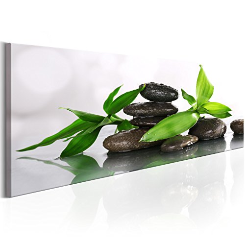 artgeist - Textured Canvas Wall Art Zen Spa 35x12 in - Painting Canvas Prints - Acrylic Gel Texture - Picture Artwork Image - Modern Home - Nature Bamboo Feng Shui Spa Stone Green White b-B-0206-b-a