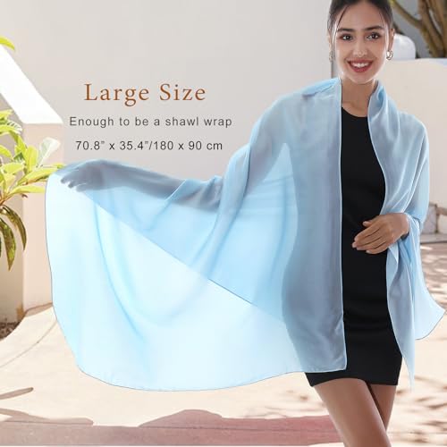 RIIQIICHY Women Shawls and Wraps for Evening Dresses Like Chiffon Silk Scarf Formal Silky Pashmina Shawls for Weddings - color: Light Blue