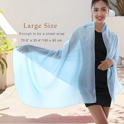 RIIQIICHY Women Shawls and Wraps for Evening Dresses Like Chiffon Silk Scarf Formal Silky Pashmina Shawls for Weddings - color: Light Blue