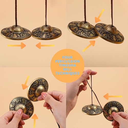 Tibetan Tingsha Cymbals Meditation Chime Bells 2.5" 8 Lucky Symbols Embossed Brass with Gift Box Drawstring Cloth Bag for Sound Healing, Yoga, Stress Relief Meditation Instruments - color: 8 Lucky Symbols