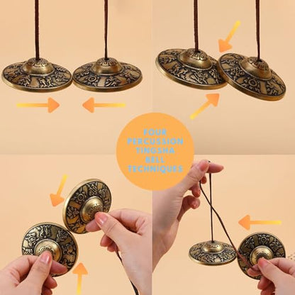 Tibetan Tingsha Cymbals Meditation Chime Bells 2.5" 8 Lucky Symbols Embossed Brass with Gift Box Drawstring Cloth Bag for Sound Healing, Yoga, Stress Relief Meditation Instruments - color: 8 Lucky Symbols