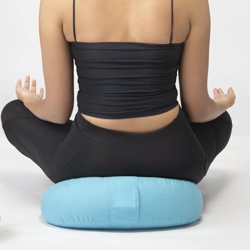 Meditation Cushion, Buckwheat Filling, Washable Organic Cotton Cover, Carry Handle, Mindful Comfort, Reduce Tailbone Pressure & Improve Posture Cyan - color: Cyan