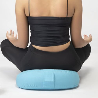 Meditation Cushion, Buckwheat Filling, Washable Organic Cotton Cover, Carry Handle, Mindful Comfort, Reduce Tailbone Pressure & Improve Posture Cyan - color: Cyan